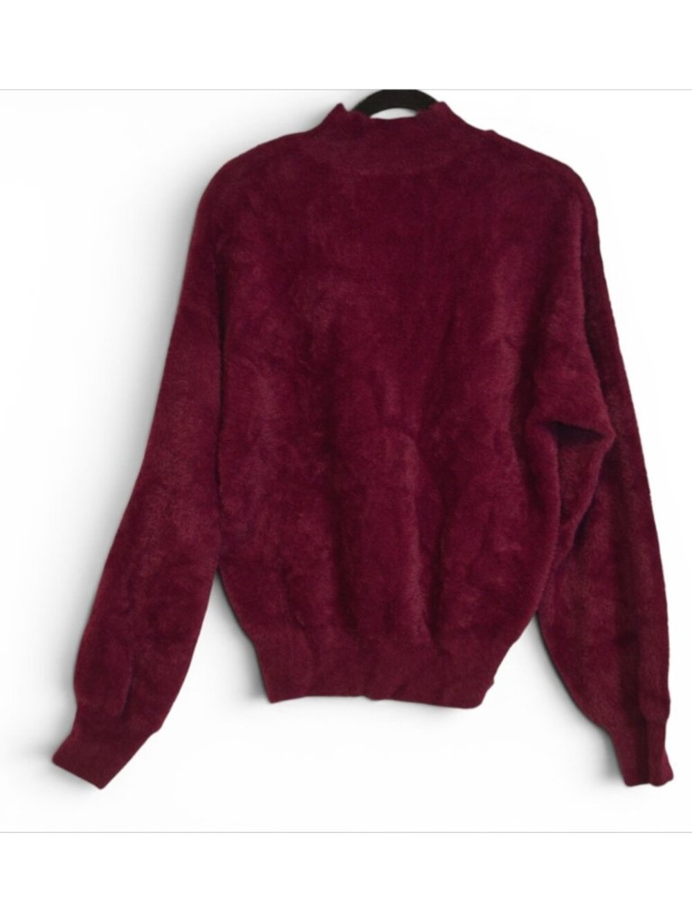 Cyrus Burgundy Fuzzy Mock Neck Sweater Women's Size L Soft Plush Pullover